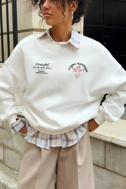 Angel Print Thickened Crew Neck Sweatshirts