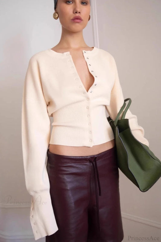 Color Button Long Sleeve Slim Cardigan Sweater
