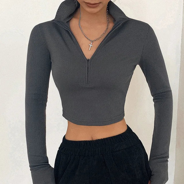 Color T-shirt Long Sleeves Turtleneck Crop Tops Simple Style Party Club Spring Summer New