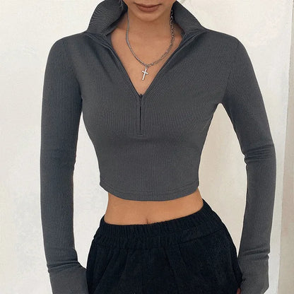 Color T-shirt Long Sleeves Turtleneck Crop Tops Simple Style Party Club Spring Summer New