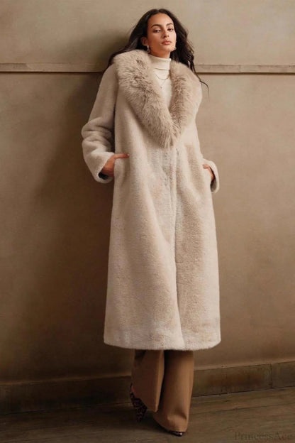 Color Furry Collar Faux Fur Overcoat