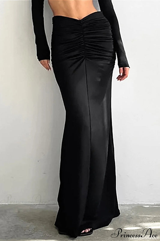 Color High Waist Fishtail Slim Skirt