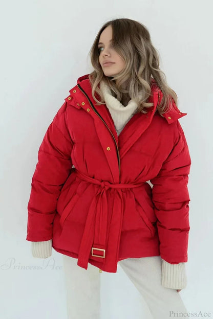 Color Hooded Zippered Thickened Quilted Coat