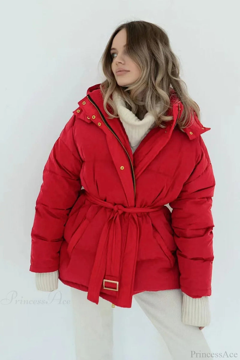 Color Hooded Zippered Thickened Quilted Coat
