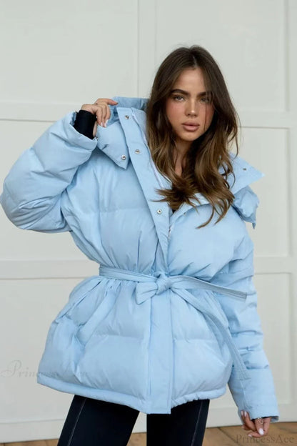 Color Hooded Zippered Thickened Quilted Coat