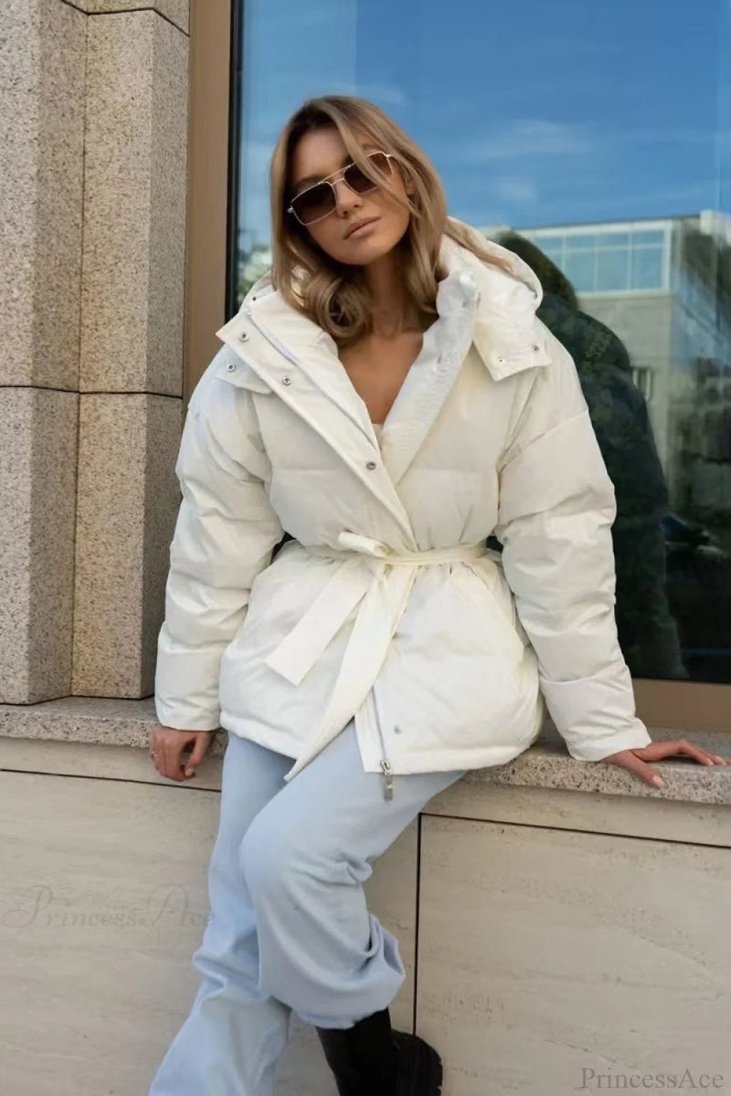 Color Hooded Zippered Thickened Quilted Coat