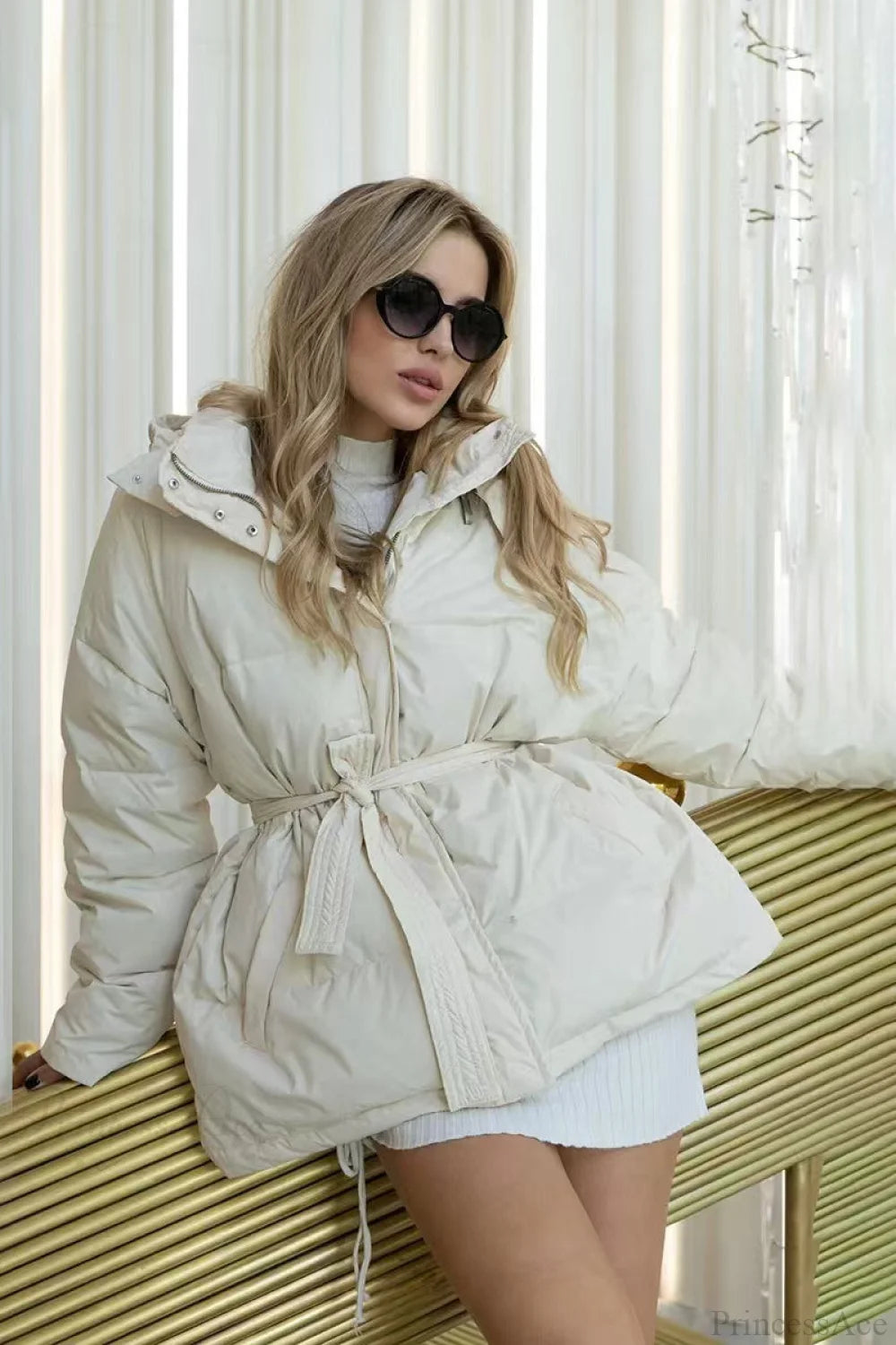 Color Hooded Zippered Thickened Quilted Coat