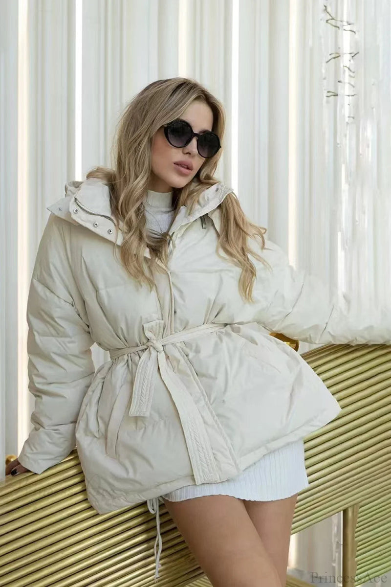 Color Hooded Zippered Thickened Quilted Coat