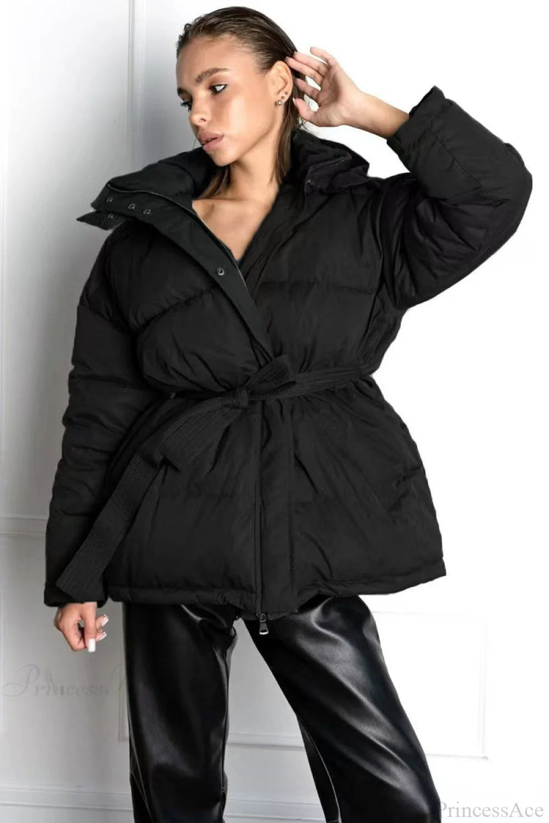 Color Hooded Zippered Thickened Quilted Coat