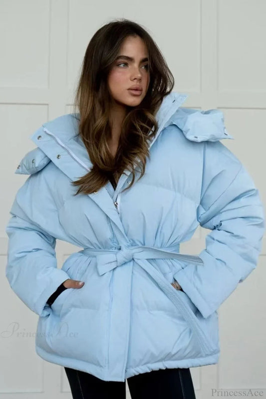 Color Hooded Zippered Thickened Quilted Coat