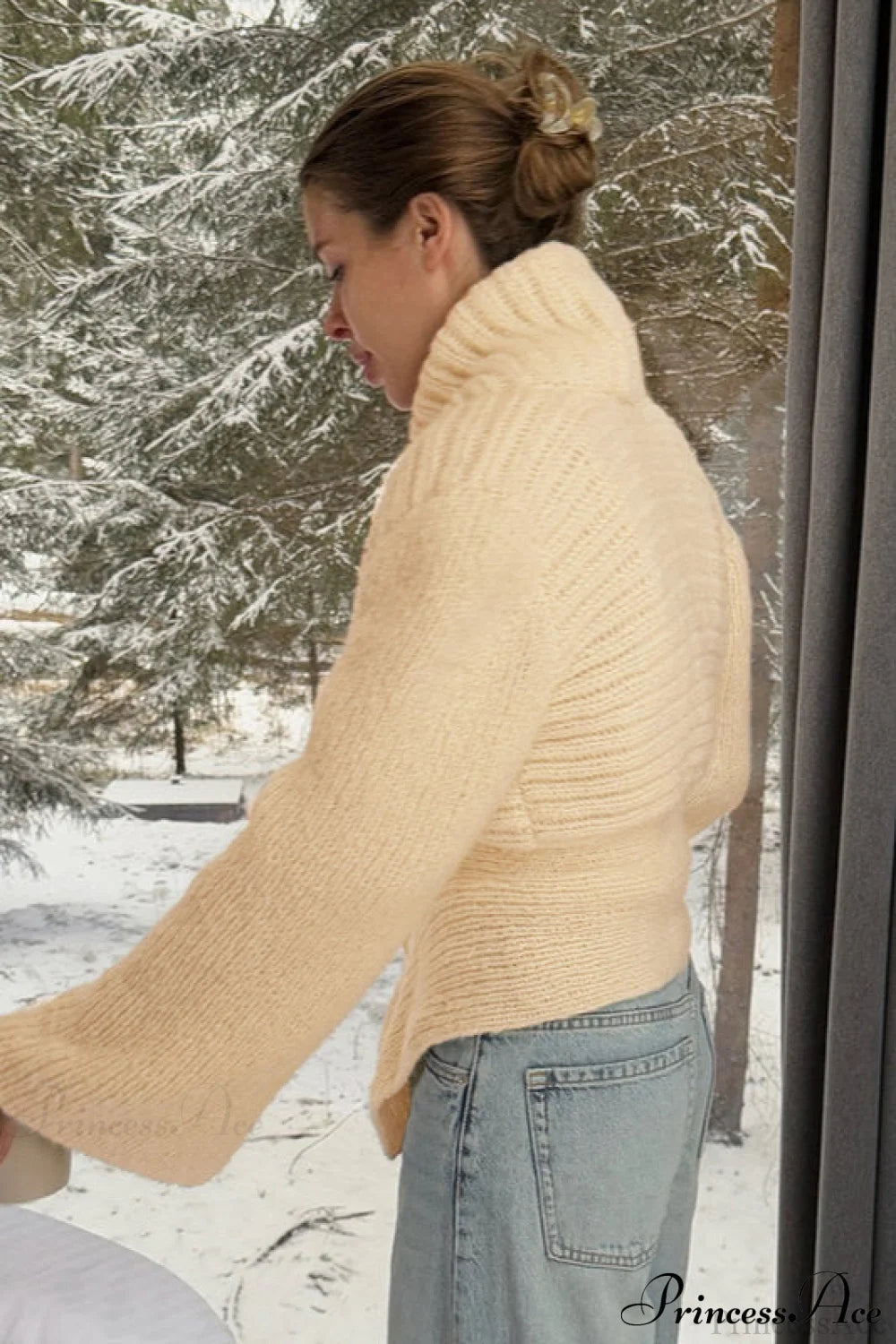 Color Paneled Waist Cinched Knit Cardigan