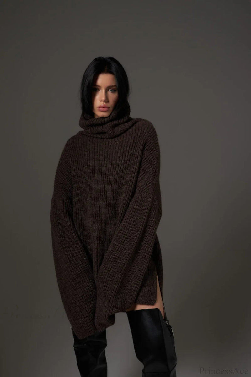 Color Simple Turtleneck Pullover Mid Length Knit Sweater