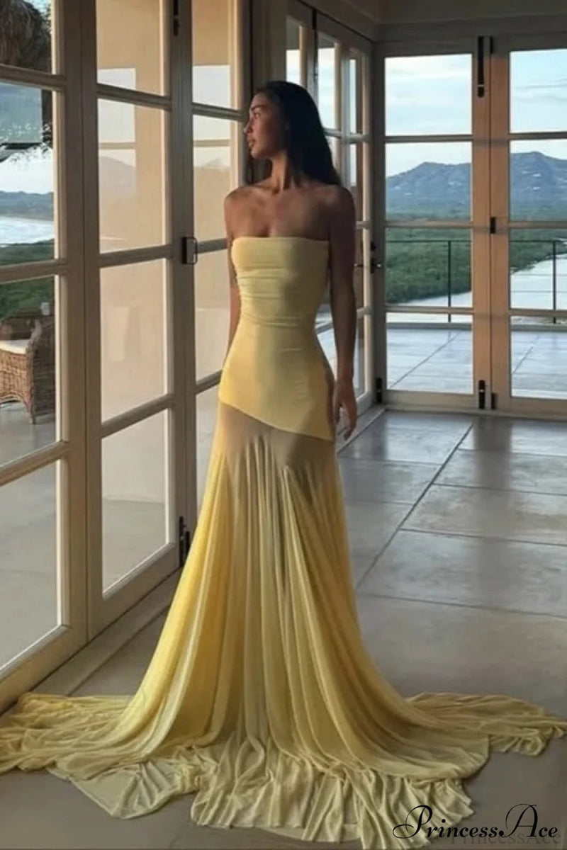 Color Slim Fit High Waist Off-shoulder Bandeau Maxi Dress