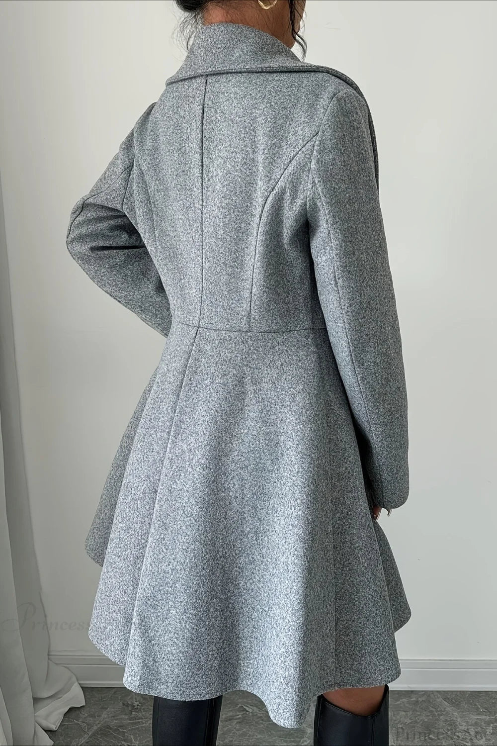 Color Wool Tie Waist Long Sleeve Overcoat