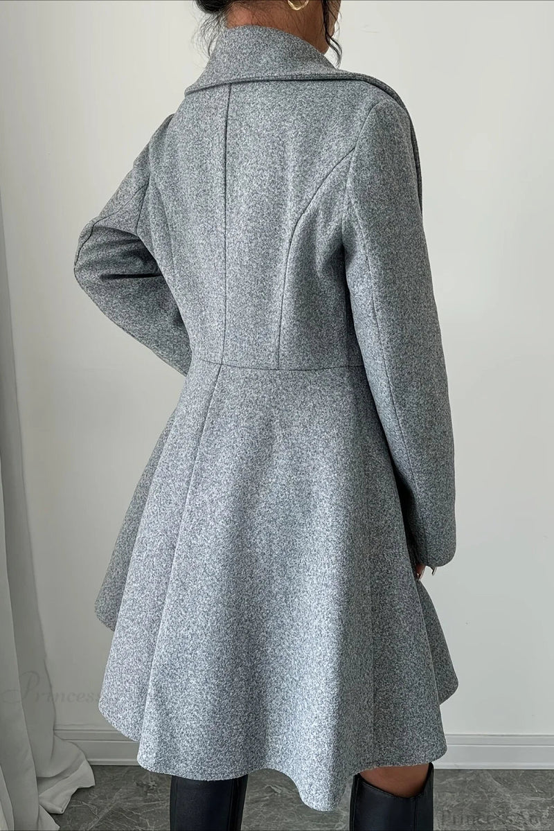 Color Wool Tie Waist Long Sleeve Overcoat
