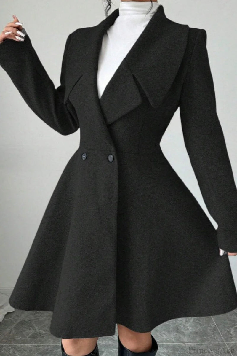 Color Wool Tie Waist Long Sleeve Overcoat