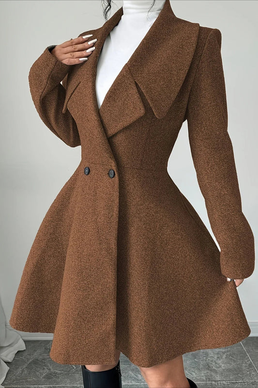 Color Wool Tie Waist Long Sleeve Overcoat