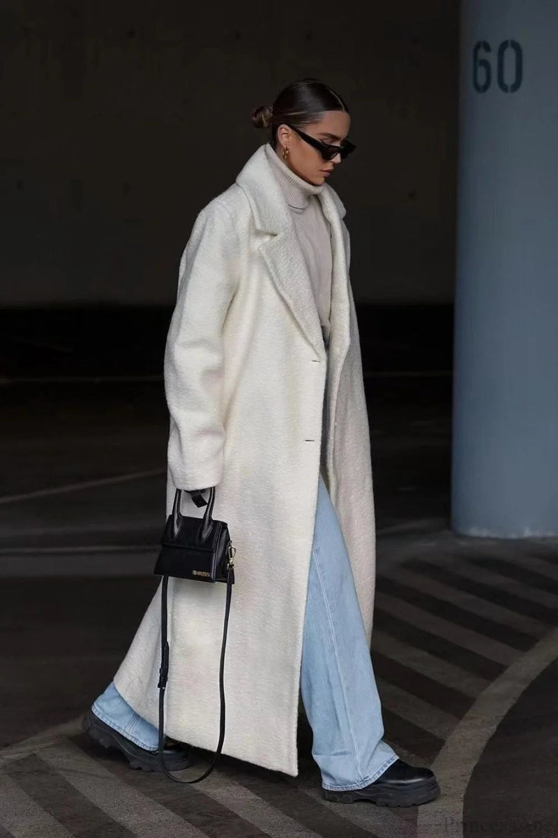 Minimalist Warm Notched Collar Teddy Overcoat