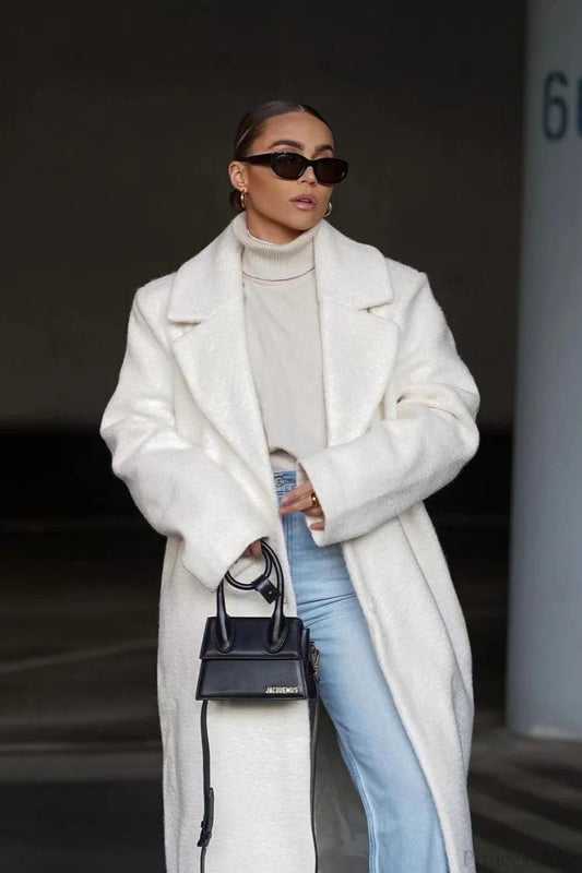 Minimalist Warm Notched Collar Teddy Overcoat
