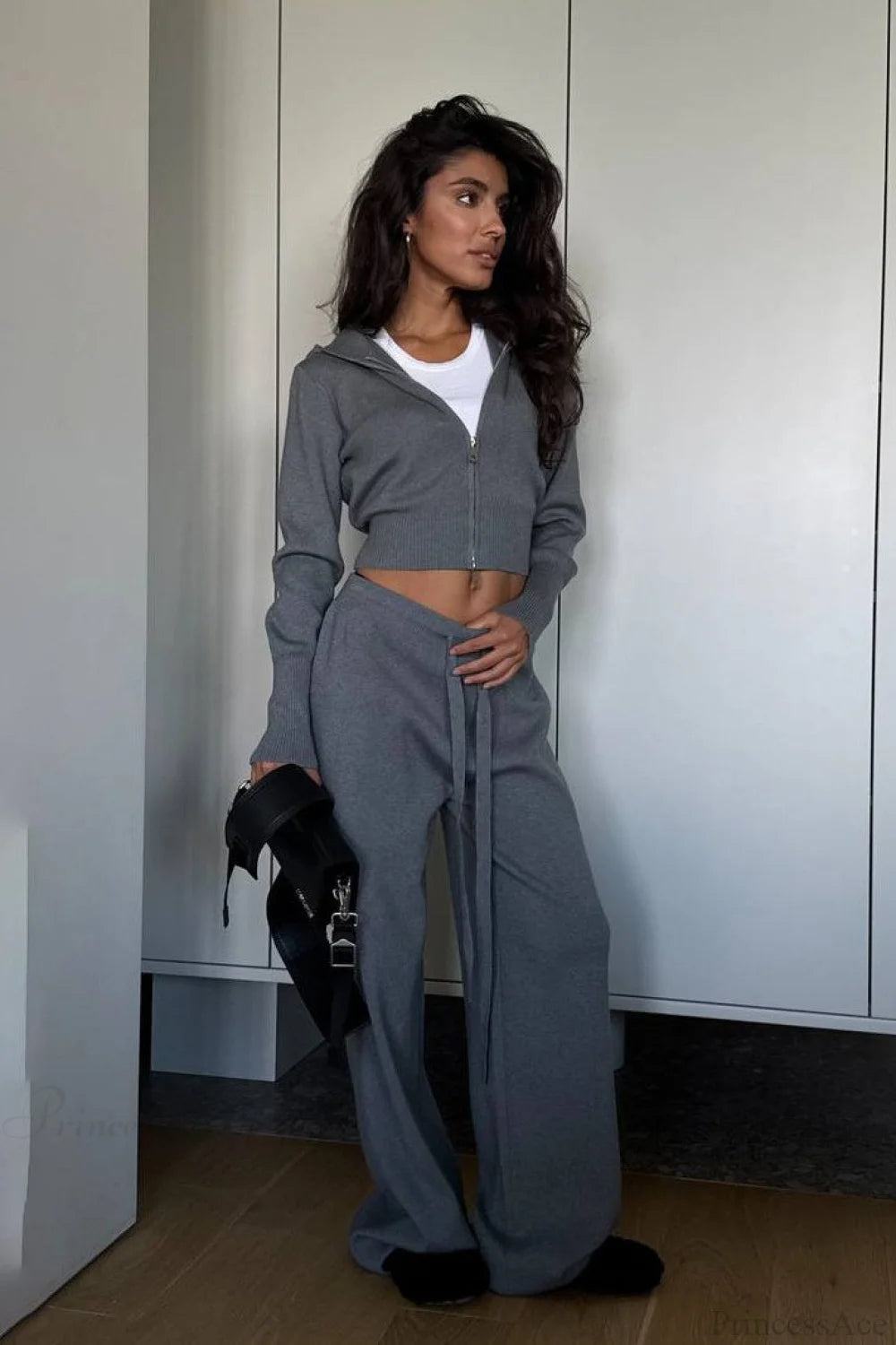 Knit Short Zip Jacket Relaxed Pants Two Piece Set