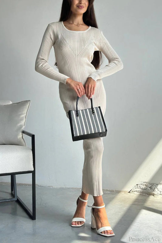 Knit Waisted Long Sleeve Maxi Dress