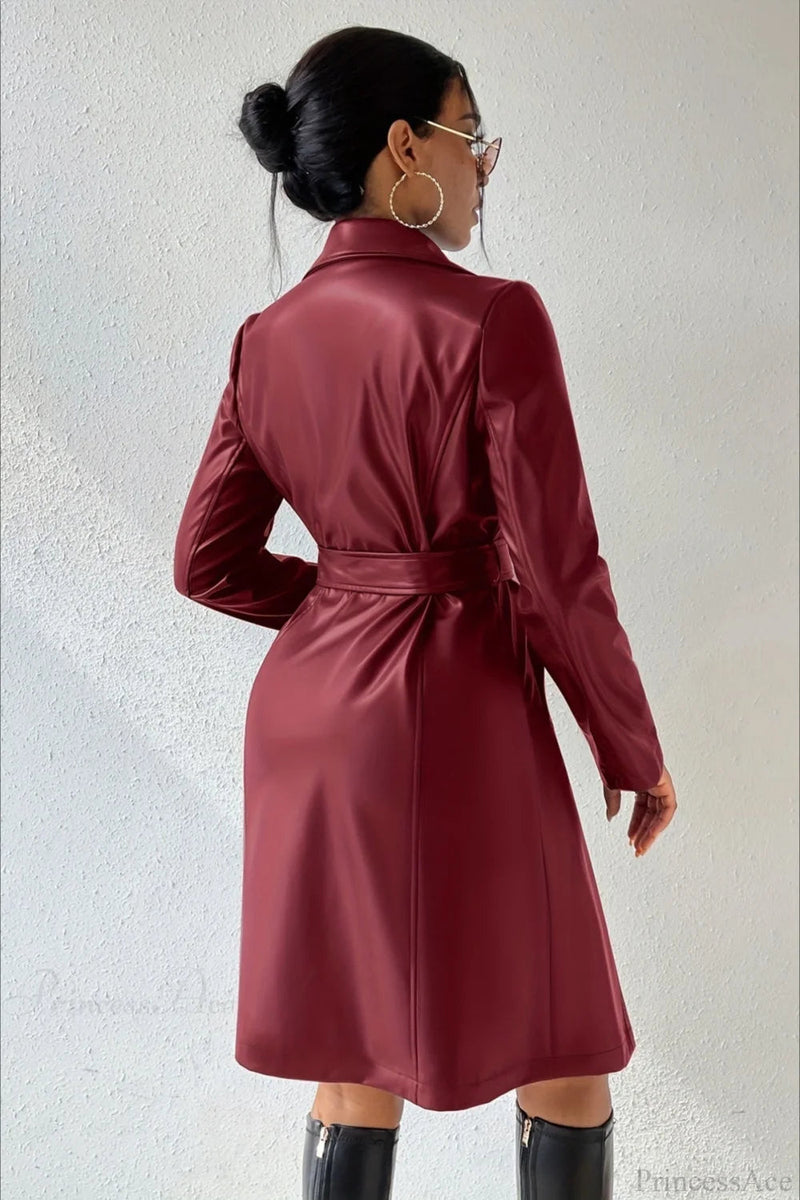 Pu Leather Slim-fit Overcoat