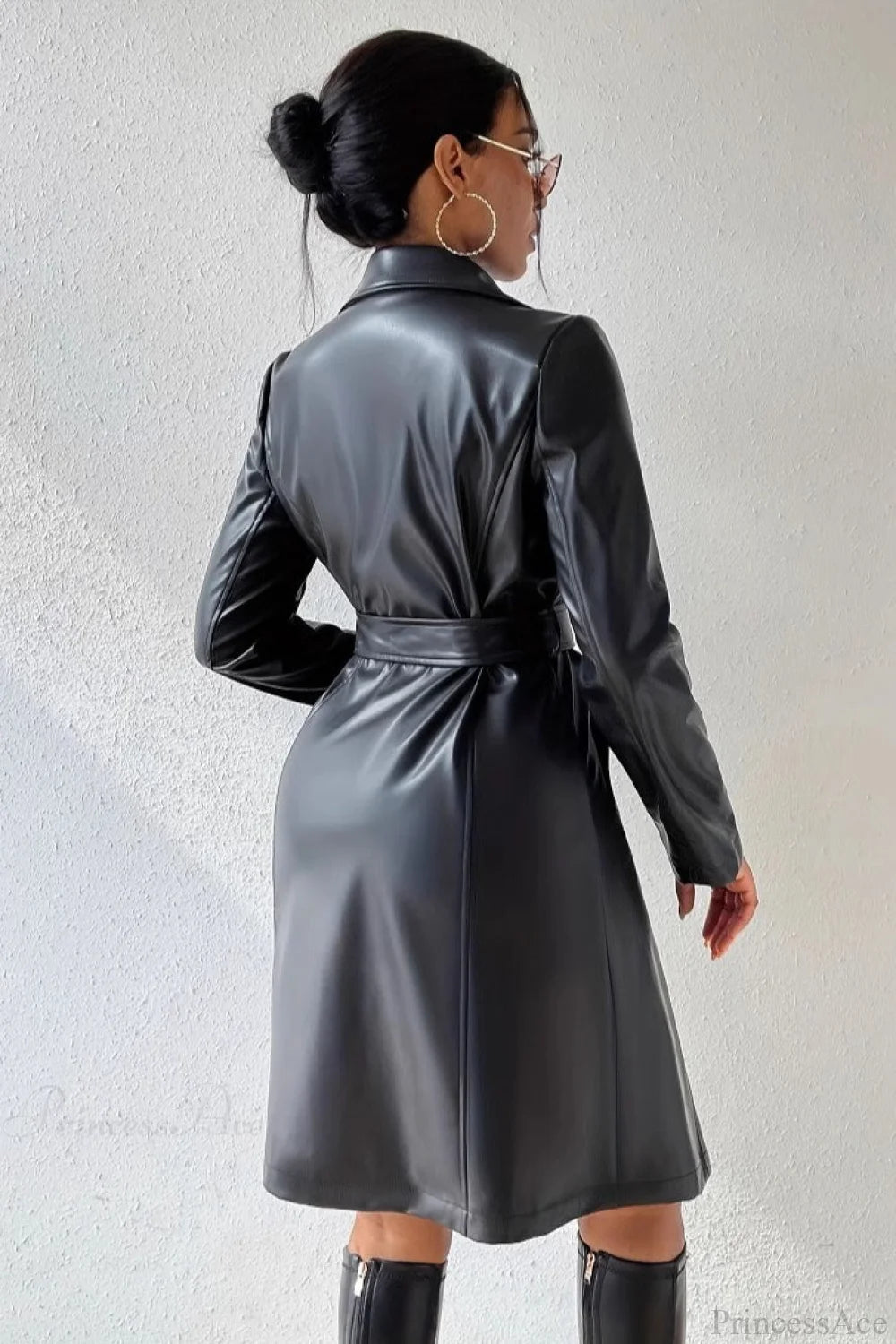 Pu Leather Slim-fit Overcoat