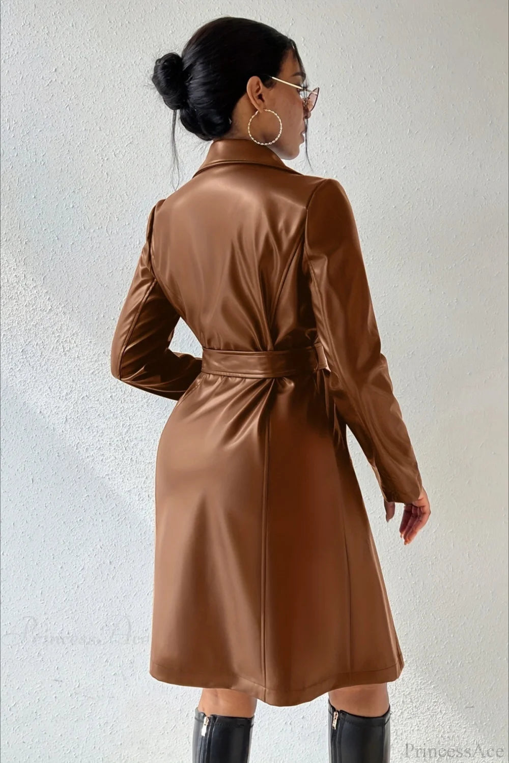 Pu Leather Slim-fit Overcoat