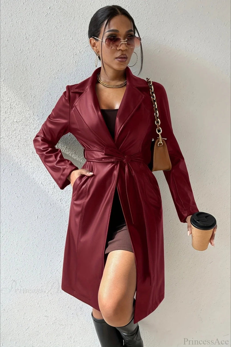 Pu Leather Slim-fit Overcoat