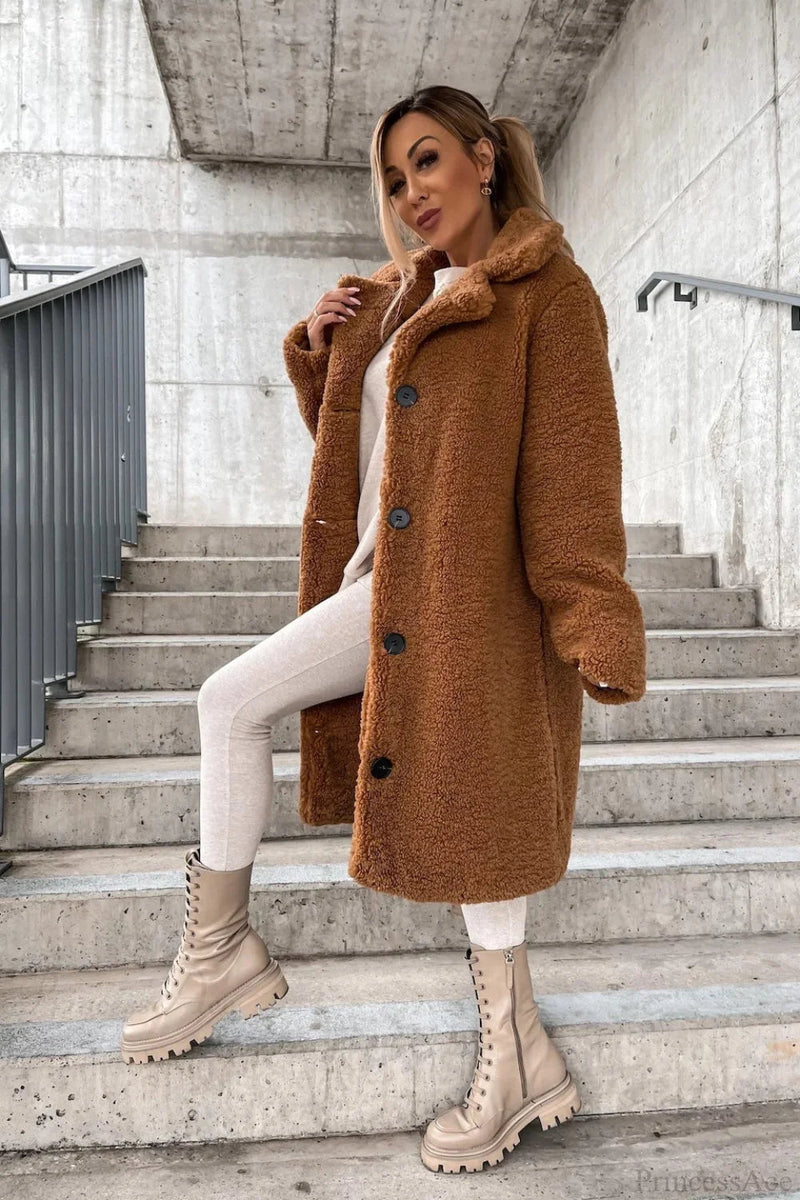 Warm Faux Fur Lapel Overcoat