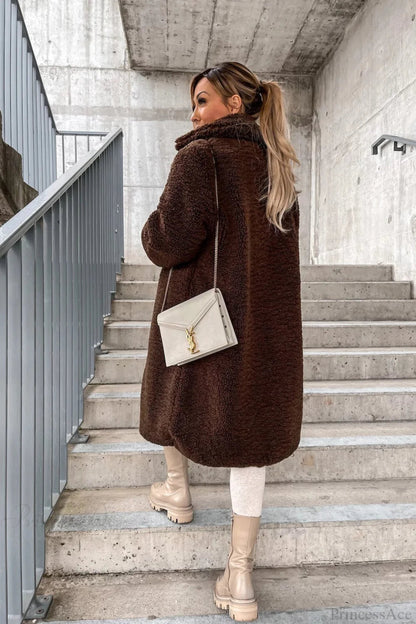 Warm Faux Fur Lapel Overcoat