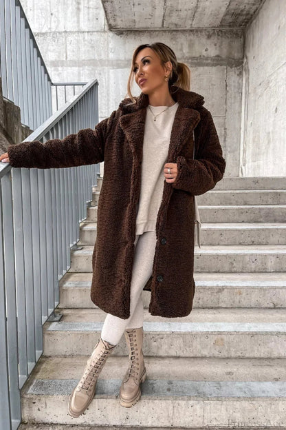 Warm Faux Fur Lapel Overcoat