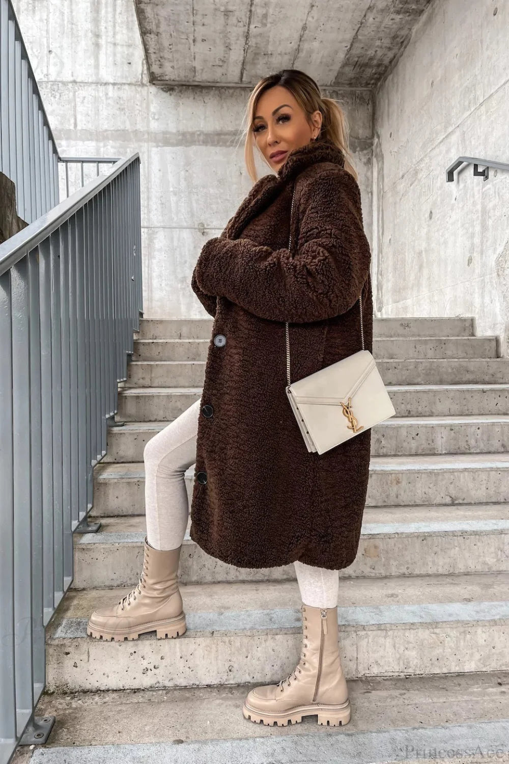Warm Faux Fur Lapel Overcoat