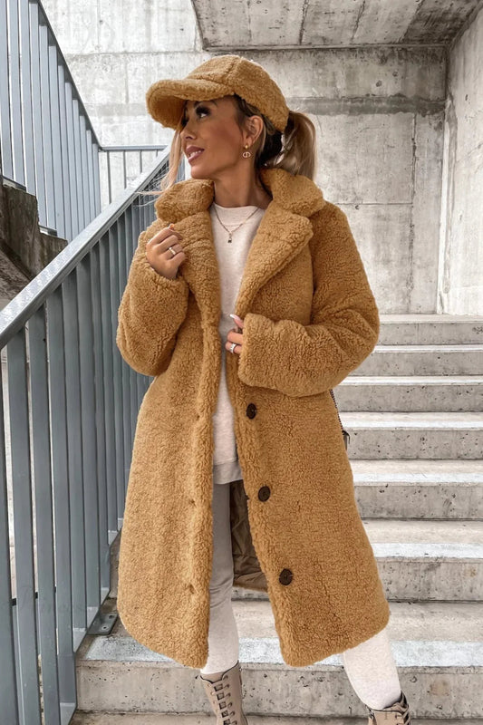 Warm Faux Fur Lapel Overcoat