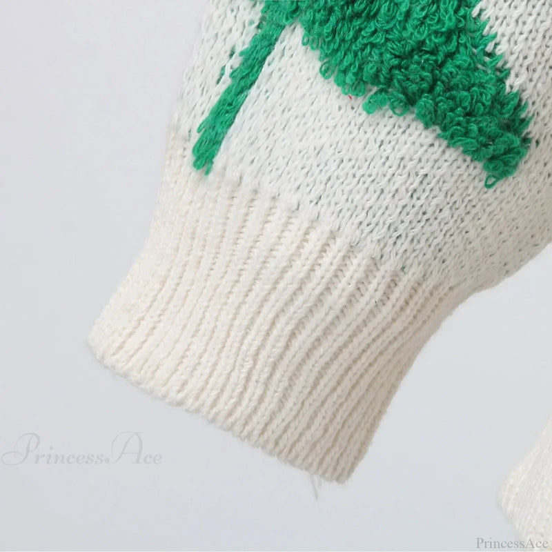 Autumn Winter Knitted Spliced Loose Round Neck Long Sleeve Christmas Sweater