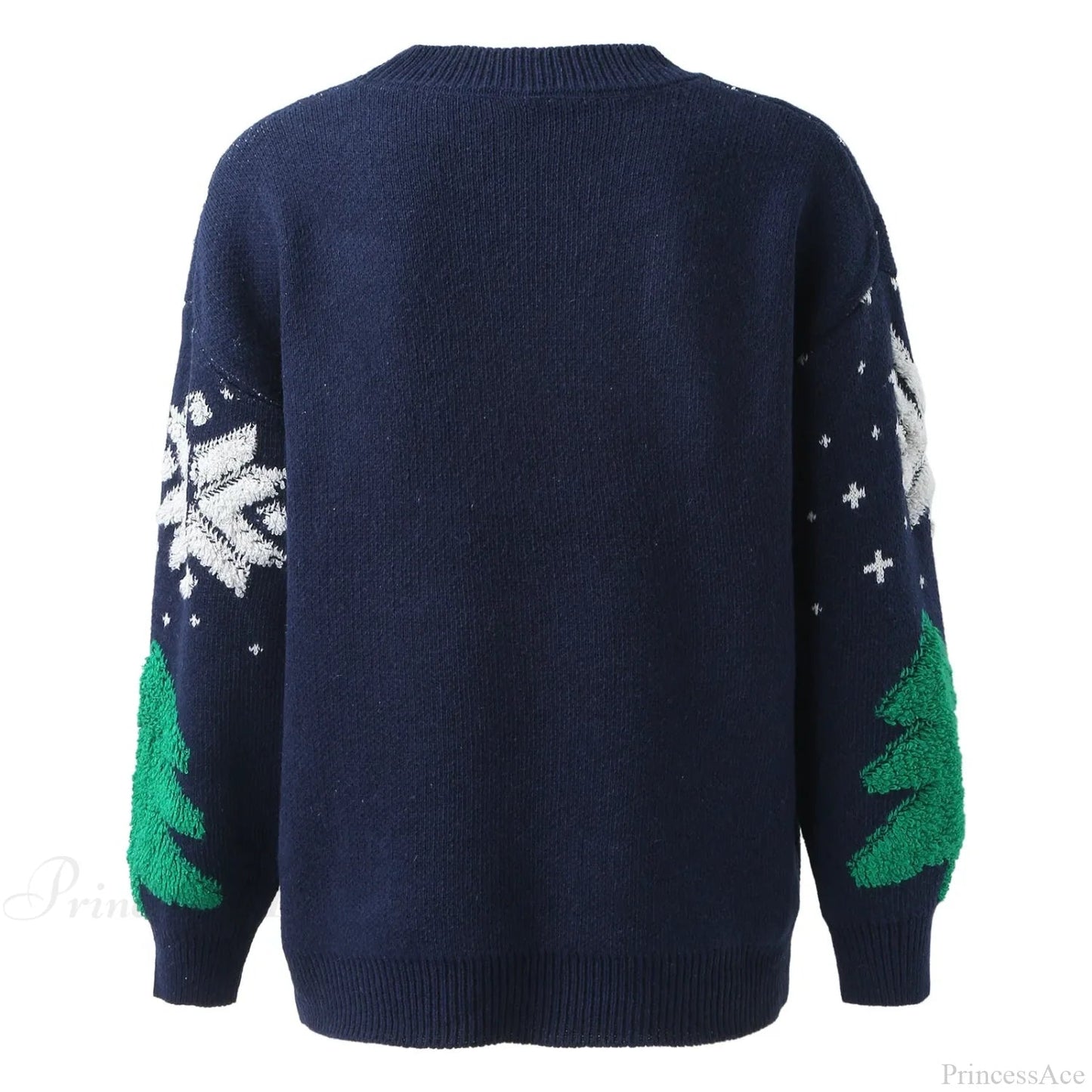 Autumn Winter Knitted Spliced Loose Round Neck Long Sleeve Christmas Sweater