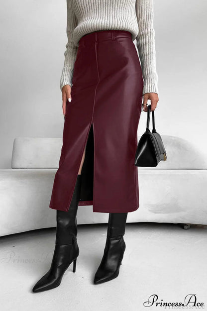 Split Design Fleece Lined Faux Leather Skirt