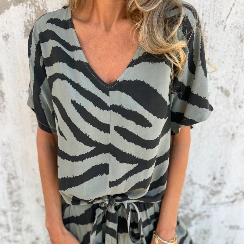 Evelina | Zebra Print V-neck Top and Pants