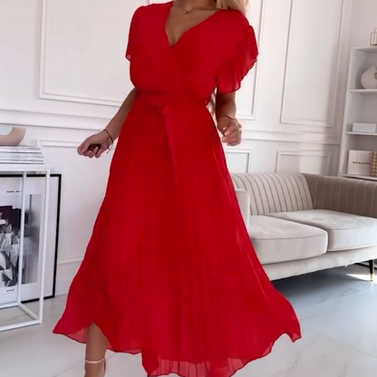 Amanda - V-neck Pleated Maxi Dress