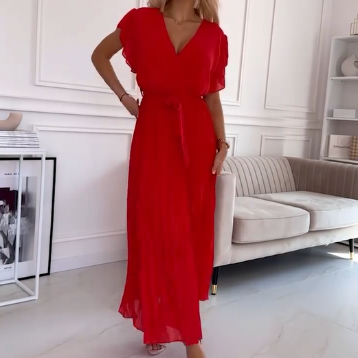 Amanda - V-neck Pleated Maxi Dress