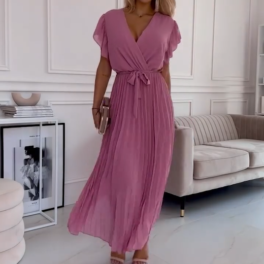 Amanda - V-neck Pleated Maxi Dress
