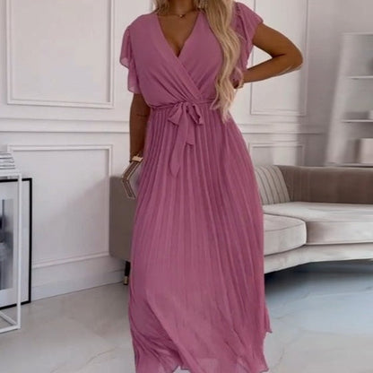 Amanda - V-neck Pleated Maxi Dress