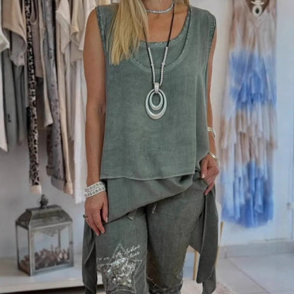 Ora - Two-piece Set: Sleeveless Top and Printed Trousers