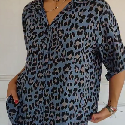 Grey - Leopard Pattern Blouse