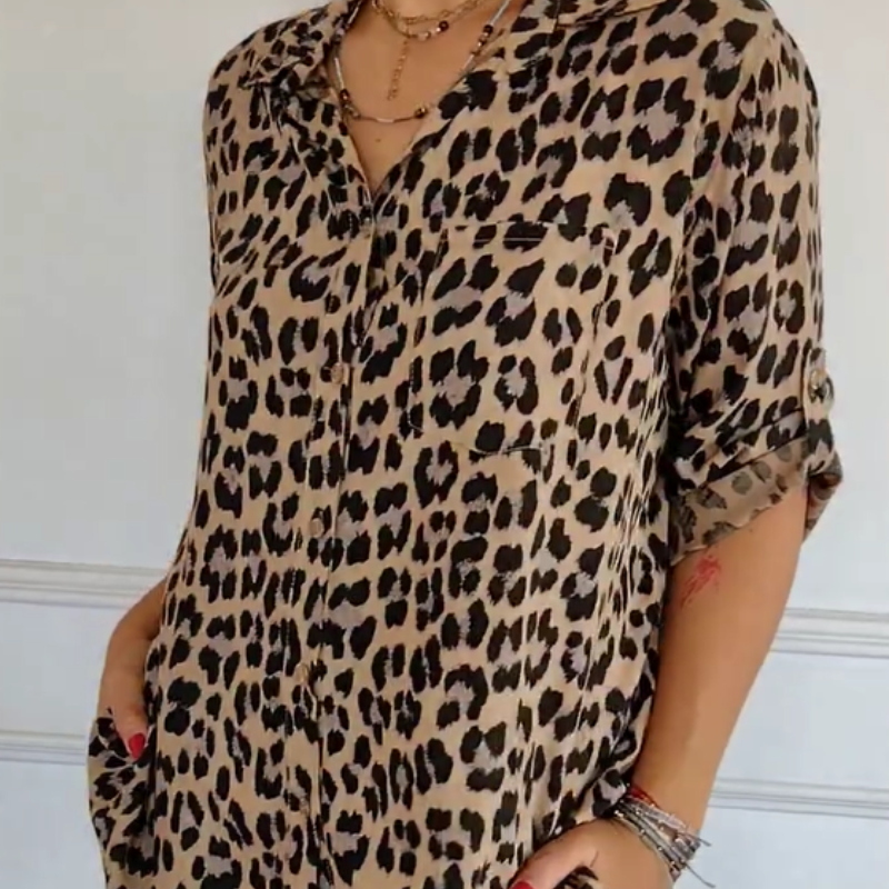 Grey - Leopard Pattern Blouse