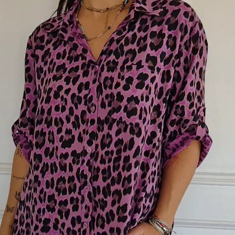 Grey - Leopard Pattern Blouse