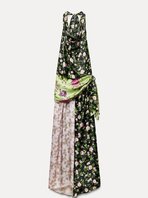 Print Halterneck Backless Maxi Dress