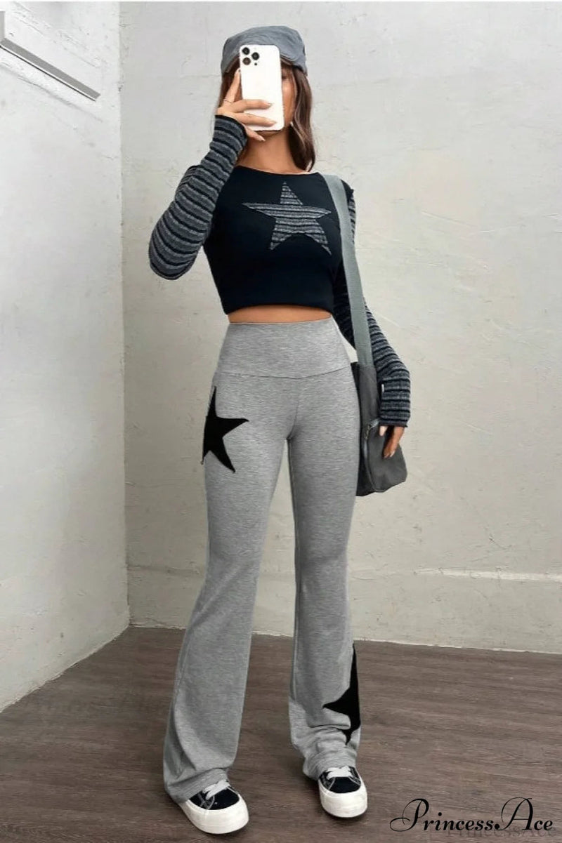 Star Stretchy High Waist Slim-fit Flared Pants