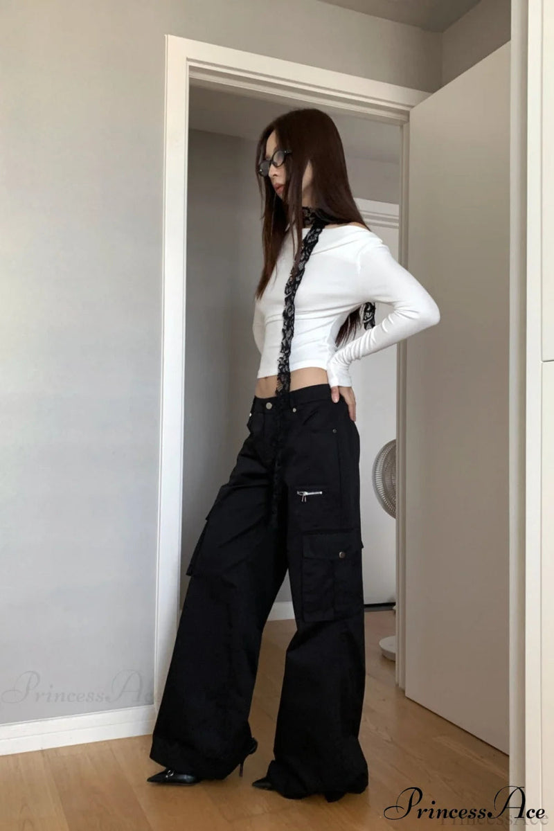 Straight-leg Multi-pocket High-waisted Cargo Pants