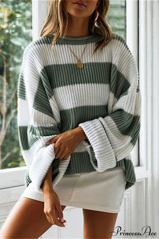 Striped Color-block Rolled-neck Sweater